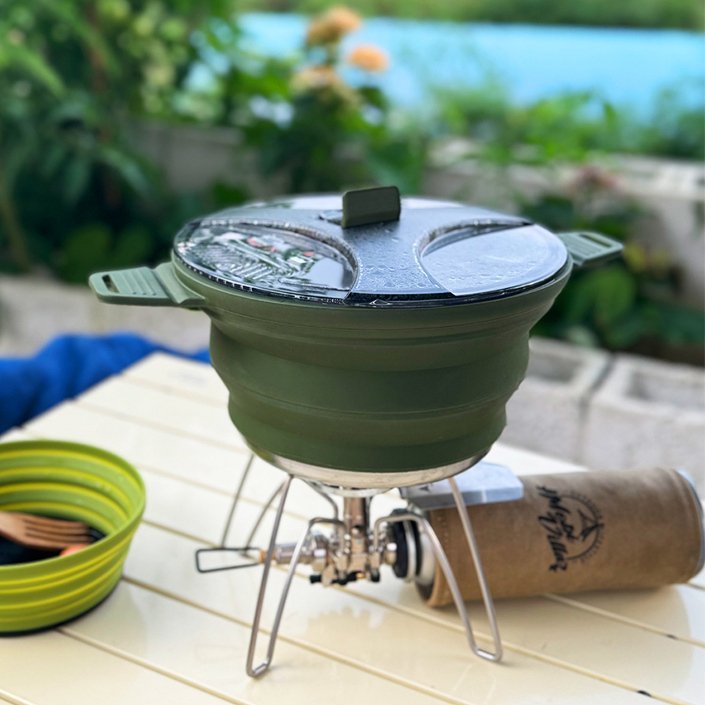 Camping Cooking Utensil Set - Outdoor Camping Folding Pot, Silicone Hiking