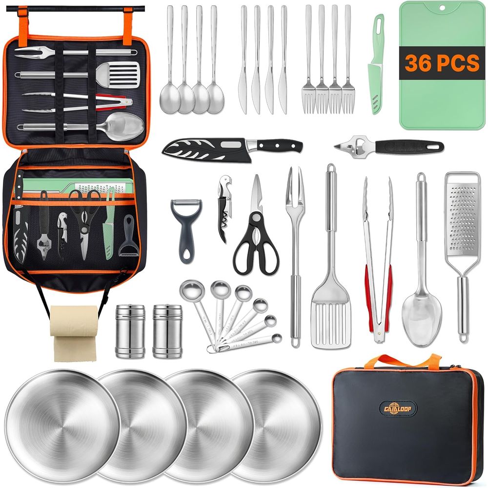 Camping Cooking Utensil Set - Compact Camping Kitchen Set with Organizer