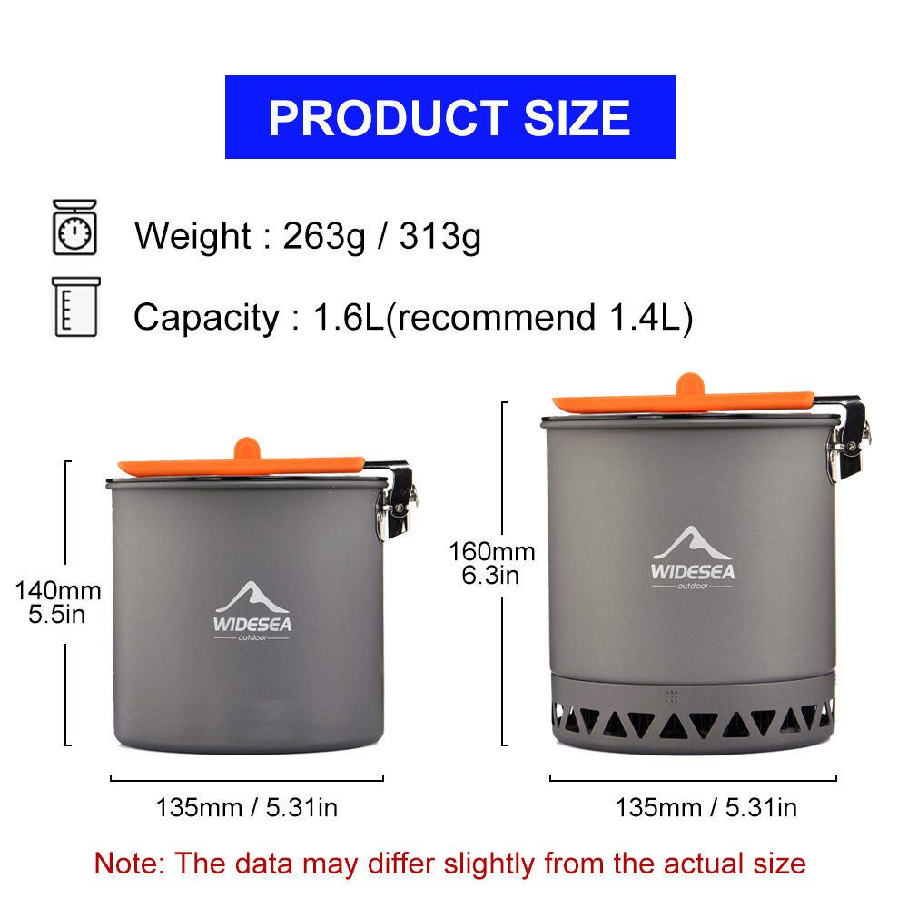 Widesea Camping Pot 1.6L Heat  - Camping Cooking Set 2 Person recensie en prijs