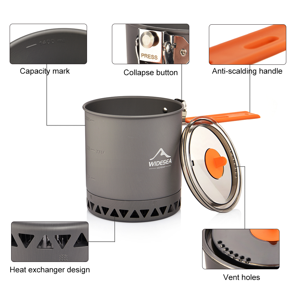 Widesea Camping Pot 1.6L Heat  - Camping Cooking Set 2 Person recensie en prijs