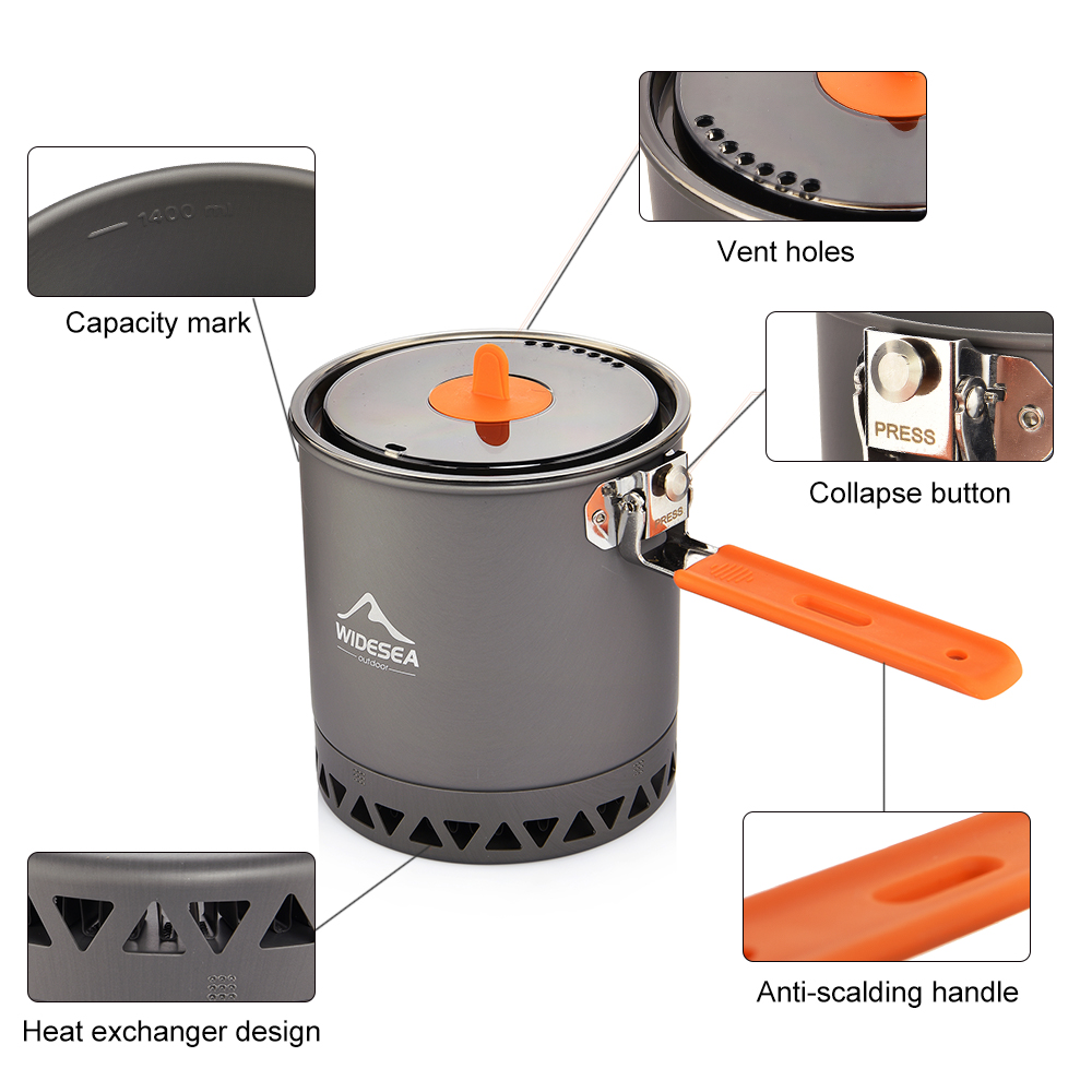 Widesea Camping Pot 1.6L Heat  - Camping Cooking Set 2 Person recensie en prijs