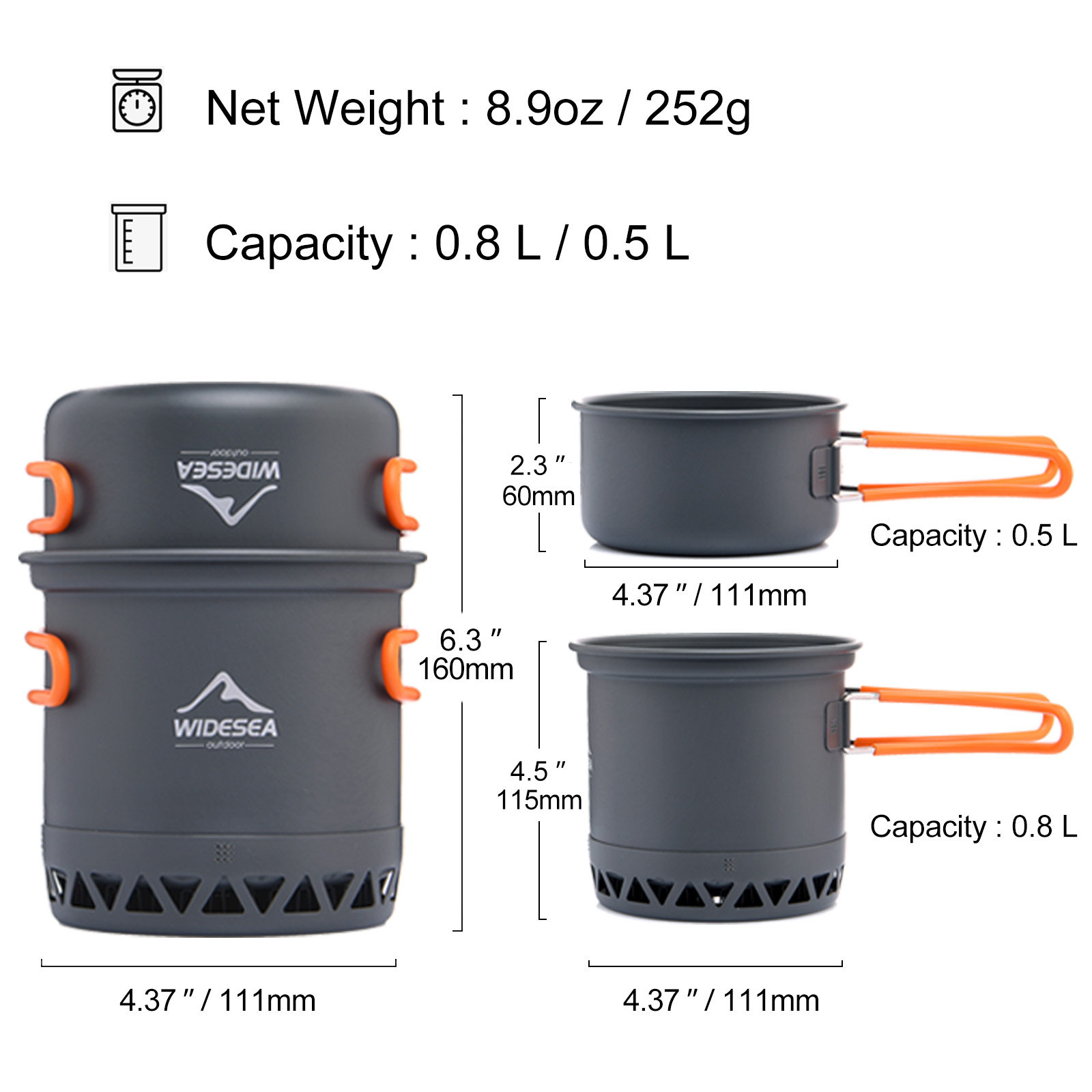 Widesea Camping Pot 1.3L 2.3L  - Quechua Camping Cooking Set recensie en prijs