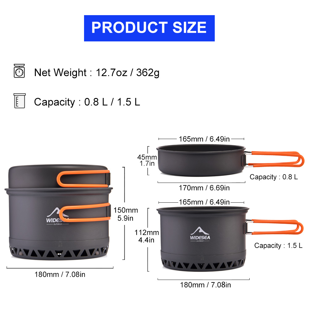 Widesea Camping Pot 1.3L 2.3L  - Quechua Camping Cooking Set recensie en prijs