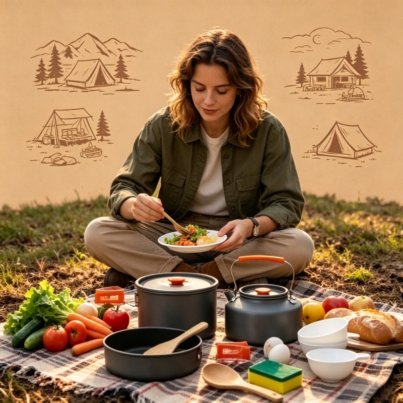 Camping Cookware Set Outdoor P - Camping Cooking And Eating Set recensie en prijs